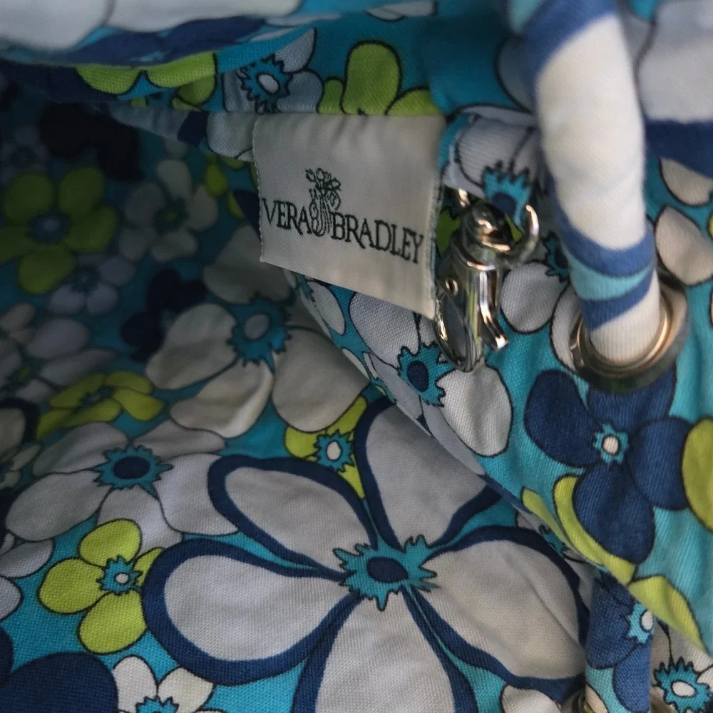 Vera Bradley Milli‎ Floral Quilted Cotton Drawstring Backpack Blue Green White